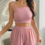 Solid-color Camisole And Shorts Set For Women