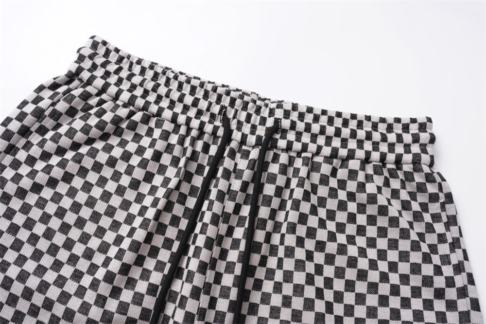 Chessboard Plaid Jacquard Casual Pants Men