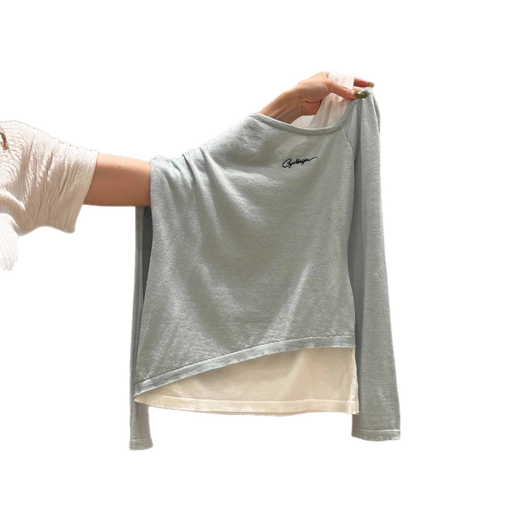 Fake Two-piece Embroidered Off-shoulder Long Sleeves