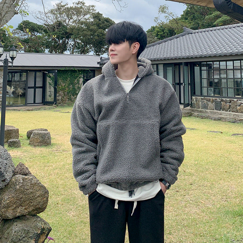 Lamb Wool Trend Plus Fleece Thickened Loose Hooded Cotton Suit