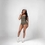 Contrast-Color Strapless Top And Shorts Sports Fitness Yoga Set