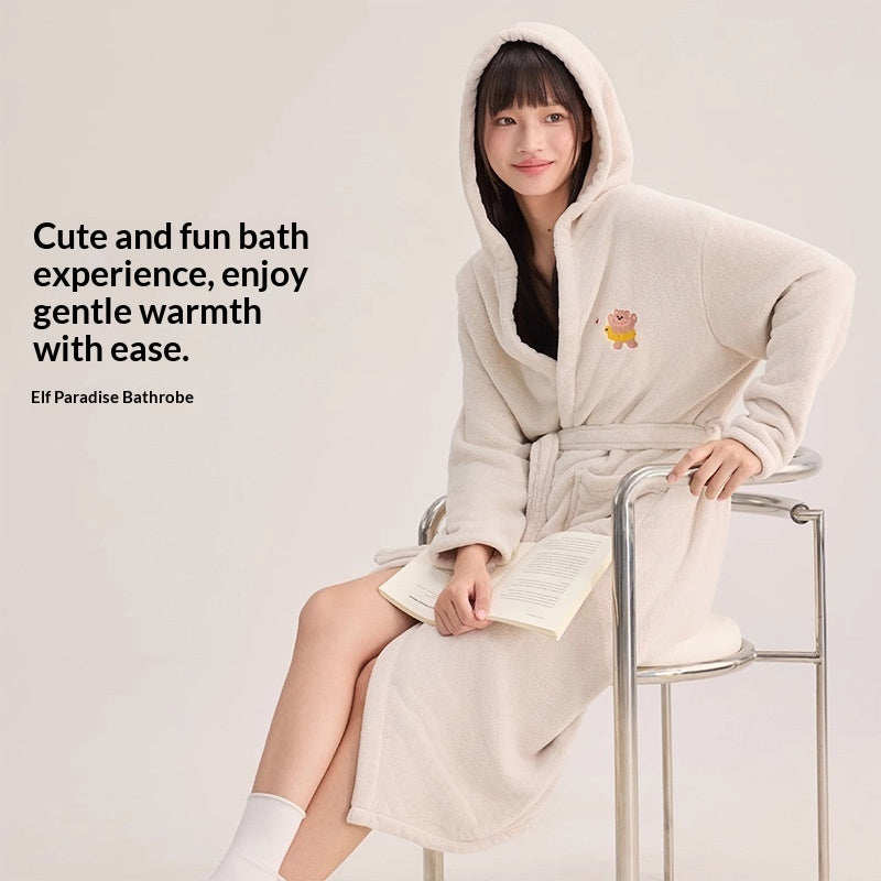 Water-absorbing Hooded Thickened Coral Fleece Bathrobe