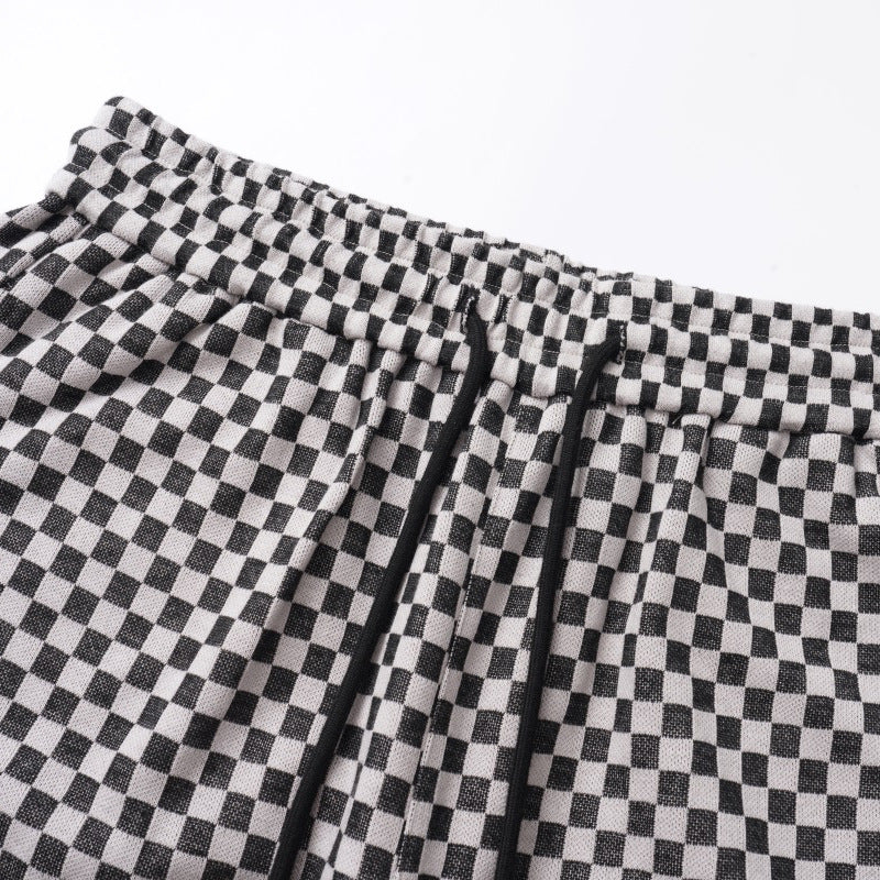Chessboard Plaid Jacquard Casual Pants Men