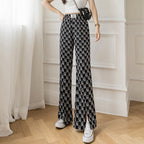 Pant New Summer High Waist Slit Flared Pants Slimming Plaid
