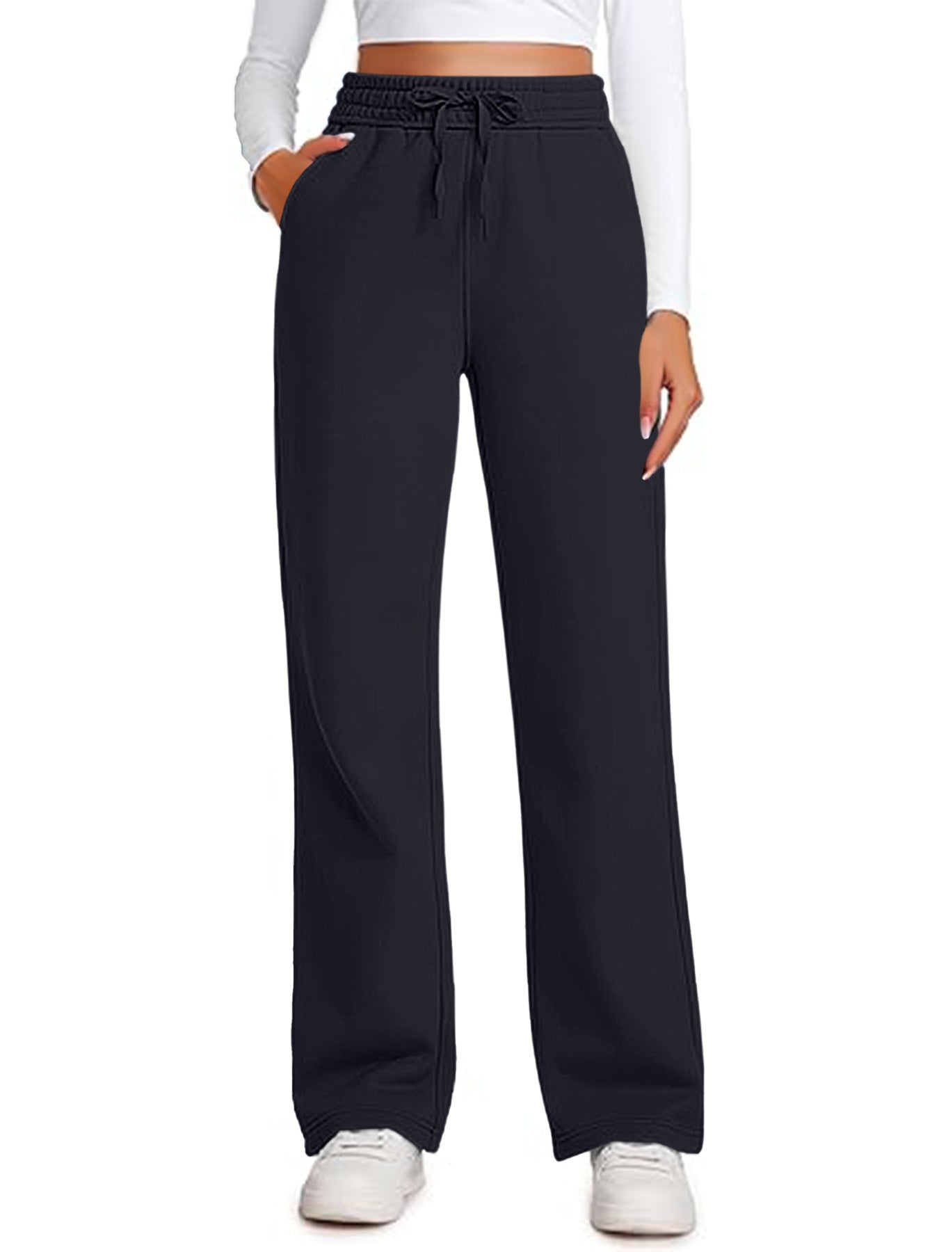Elastic High-waist Drawstring Loose Casual Wide-leg Sweatpants