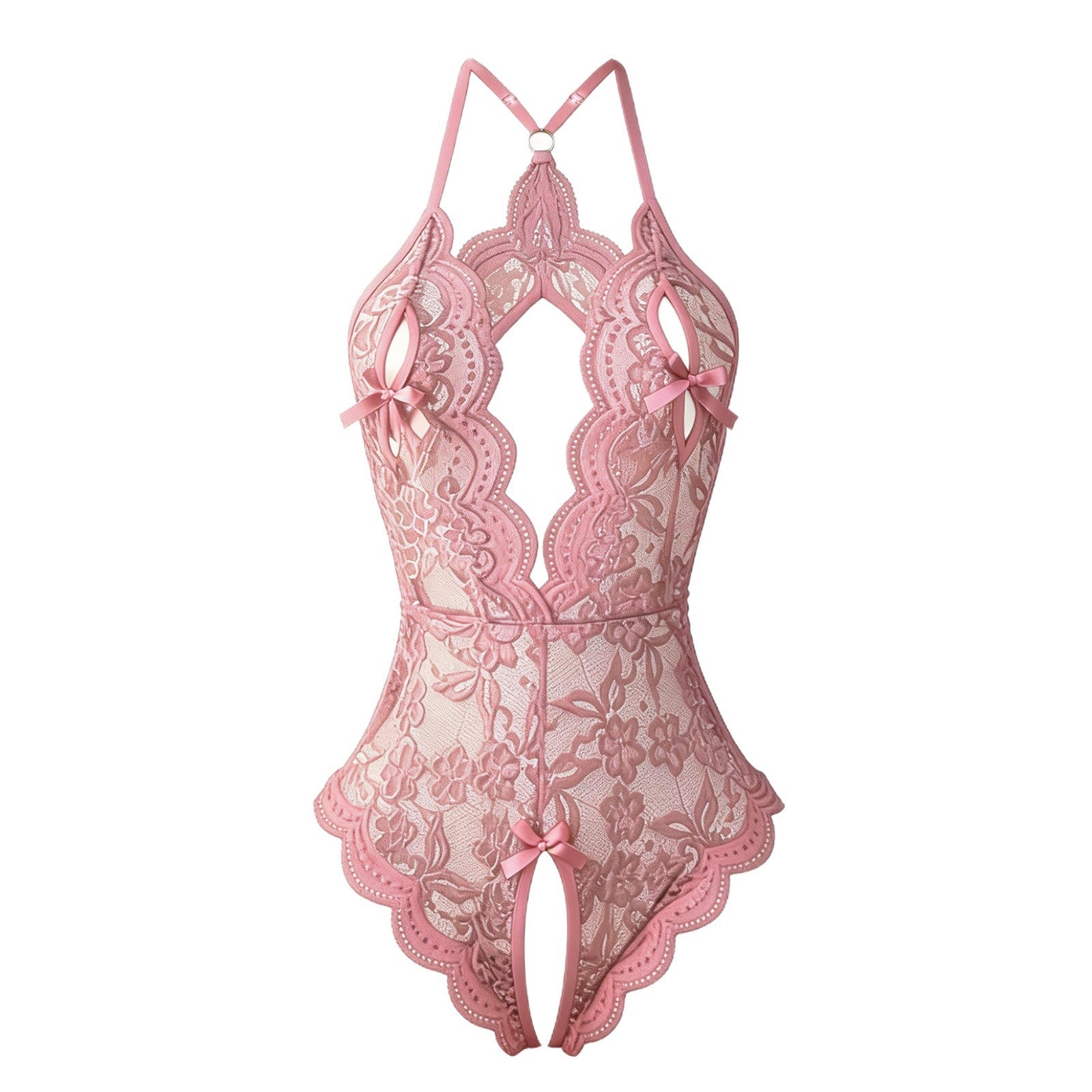 European And American Plus-Size Lace Open-Crotch Bodysuit