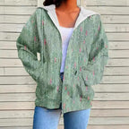 Womens Fashionable Casual Printed Zip-Up Hoodie