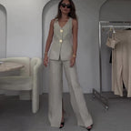 Summer New European And American Solid Color Sleeveless Slim Fit Vest Suit Pant Suit