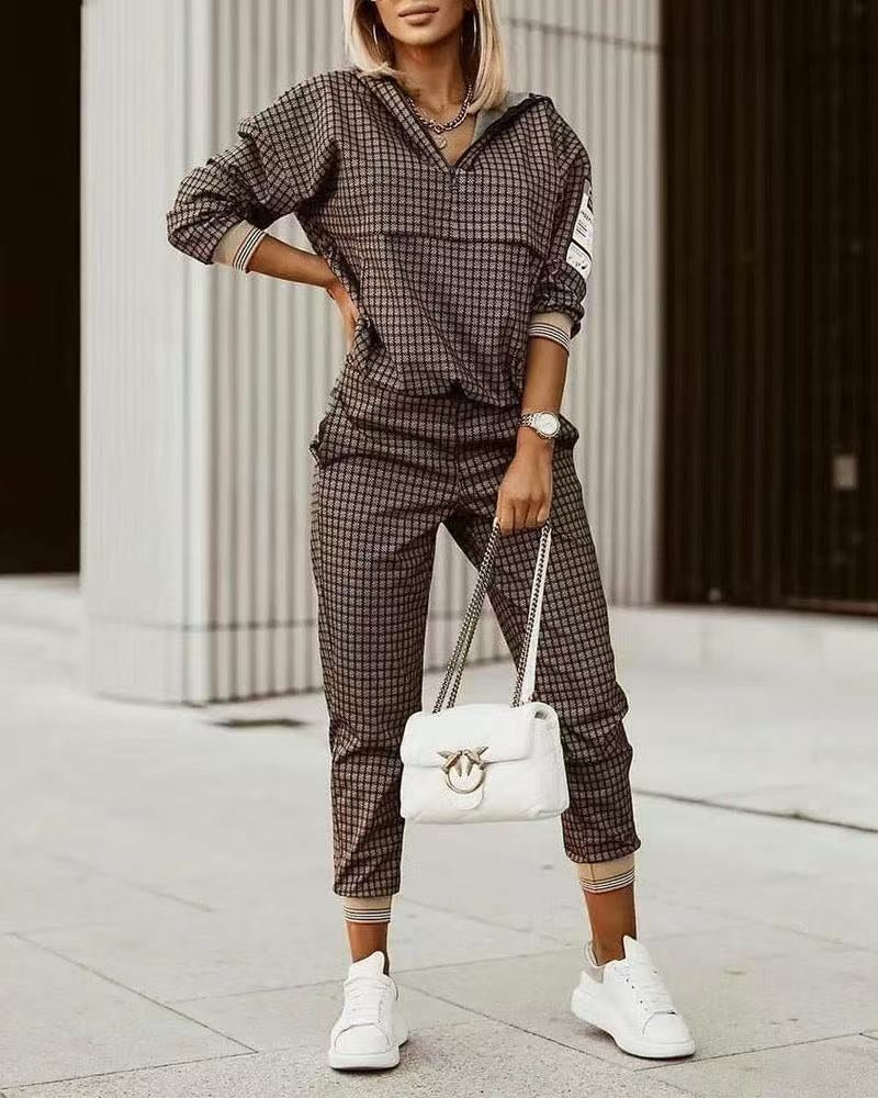 Women's Printed Panel Hood Top Pant Set