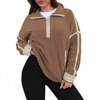 Stand-up Collar Casual Color-block Women's Zip-up Long-sleeve