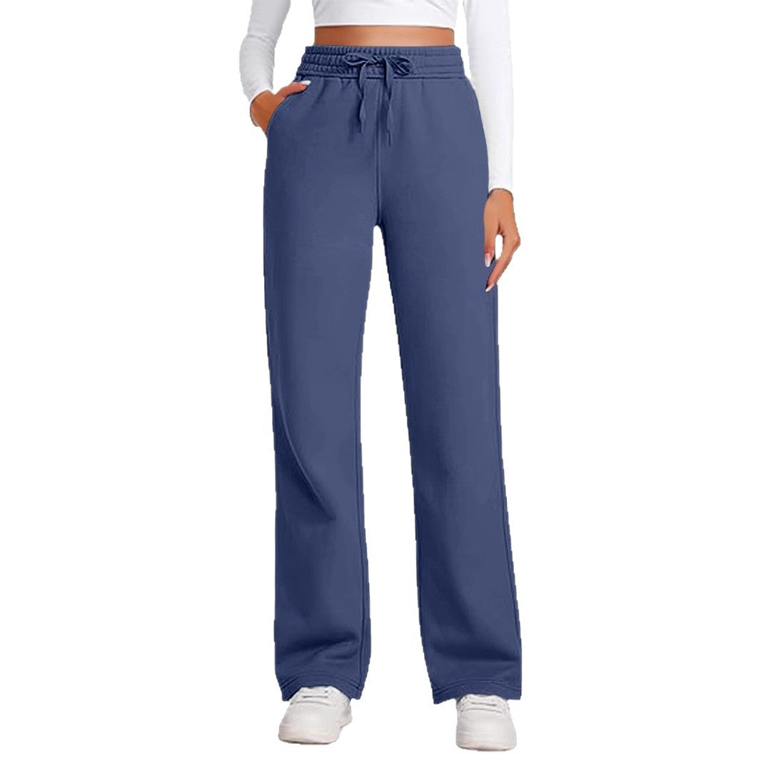 Elastic High-waist Drawstring Loose Casual Wide-leg Sweatpants