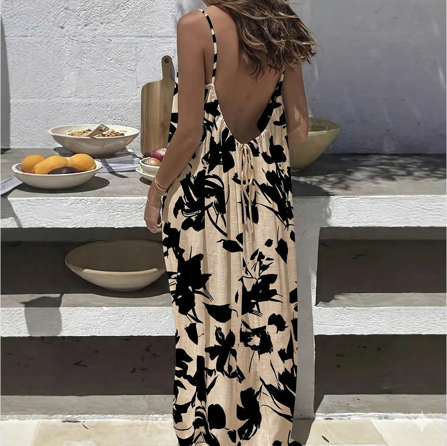 Womens Strap Coat Backless Loose Casual Dress