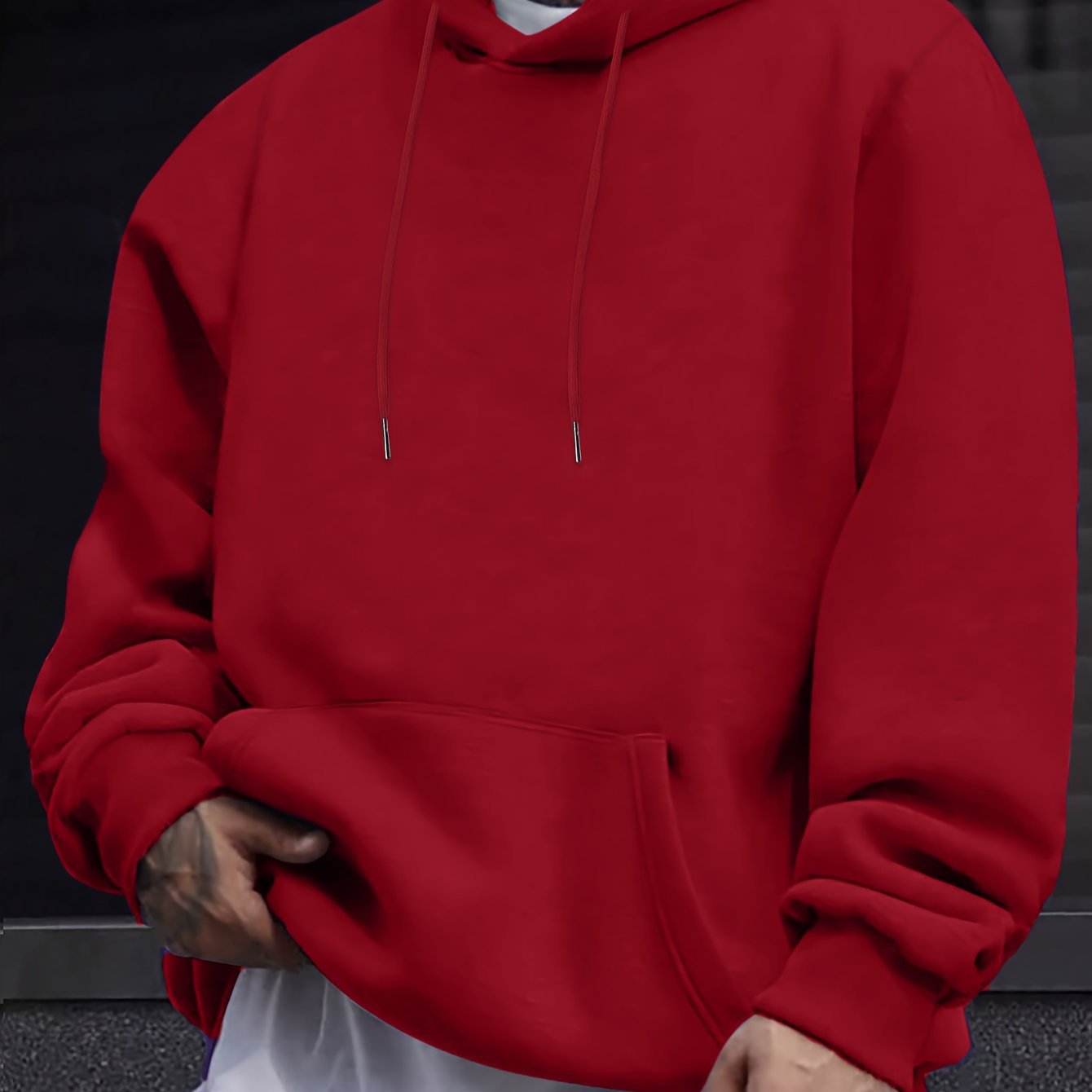 Mens Casual Solid-Color Pullover Hoodie Top