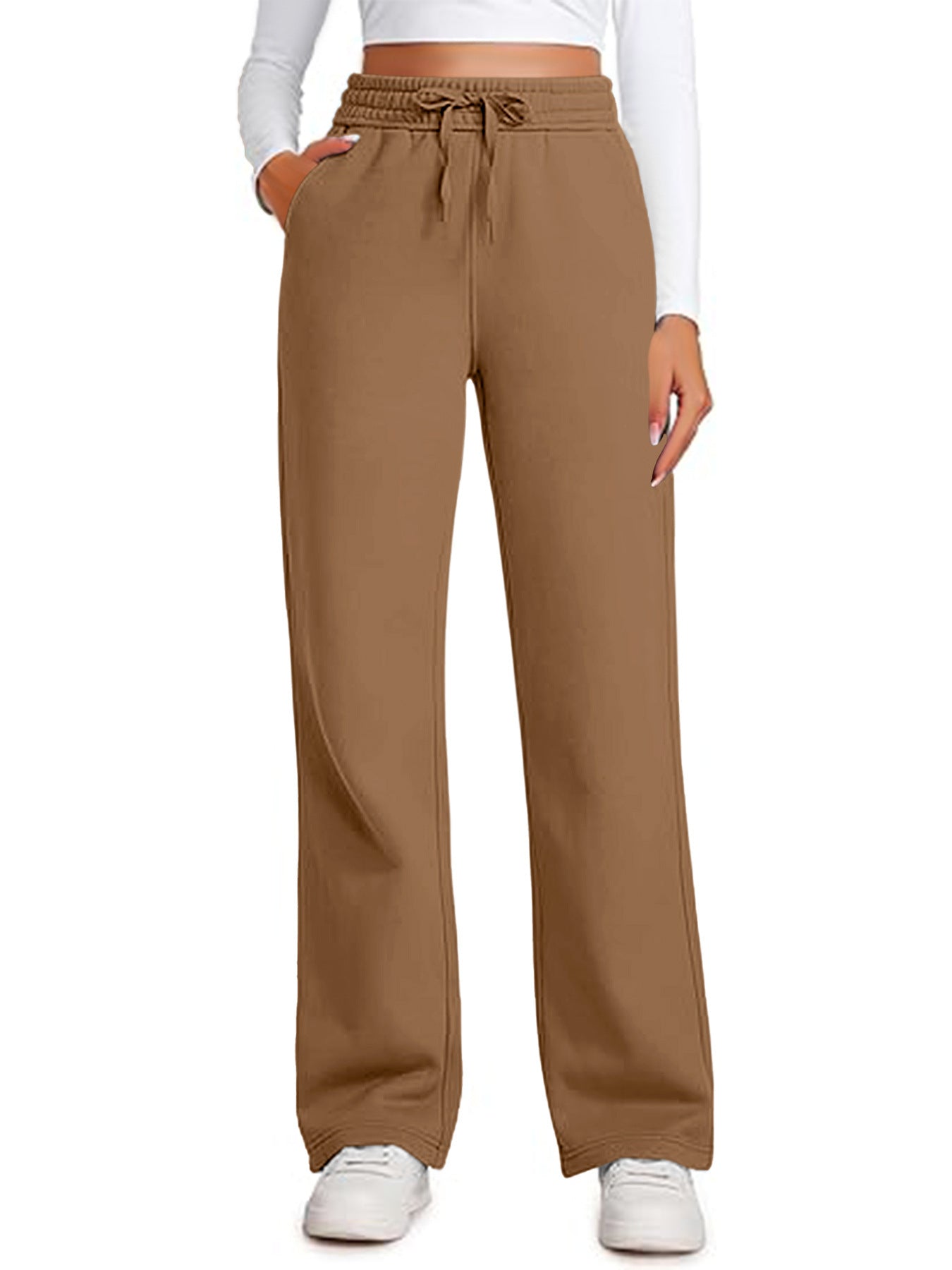 Elastic High-waist Drawstring Loose Casual Wide-leg Sweatpants