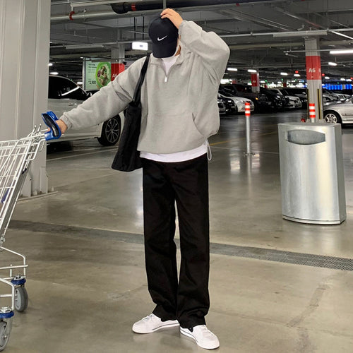 Casual Long Sleeve Loose Coat Half High Neck Zipper Sweater For Men