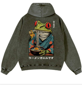 Pure Cotton Washed Vintage Hooded Sweatshirt With Double-layer Hood
