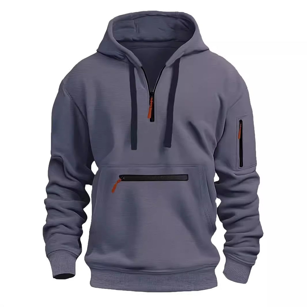 Waterproof Zipper Multi-pocket Hoodie Men's Sport Casual Sweatshirt