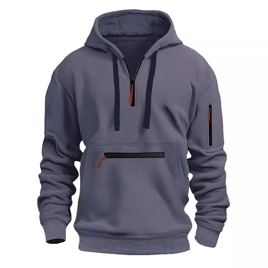 Waterproof Zipper Multi-pocket Hoodie Men's Sport Casual Sweatshirt