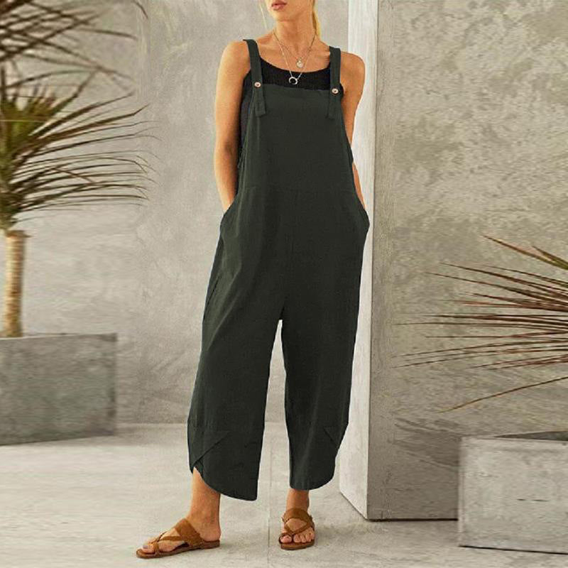 Women's Jumpsuits With Pockets Solid Color Casual Cropped Overalls Long Pant Romper