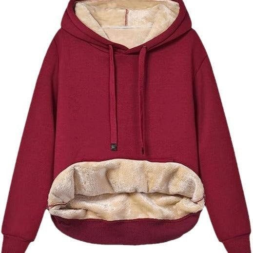 Womens Warm Fleece Pocketed Hooded Sweatshirt For Sports