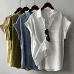 Rolled-sleeve Short-sleeve Shirt Womens Summer-style French Top