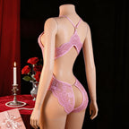 European And American Plus-Size Lace Open-Crotch Bodysuit