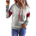 Women's Turtleneck Drawstring Sweatshirt Leopard Splicing Top