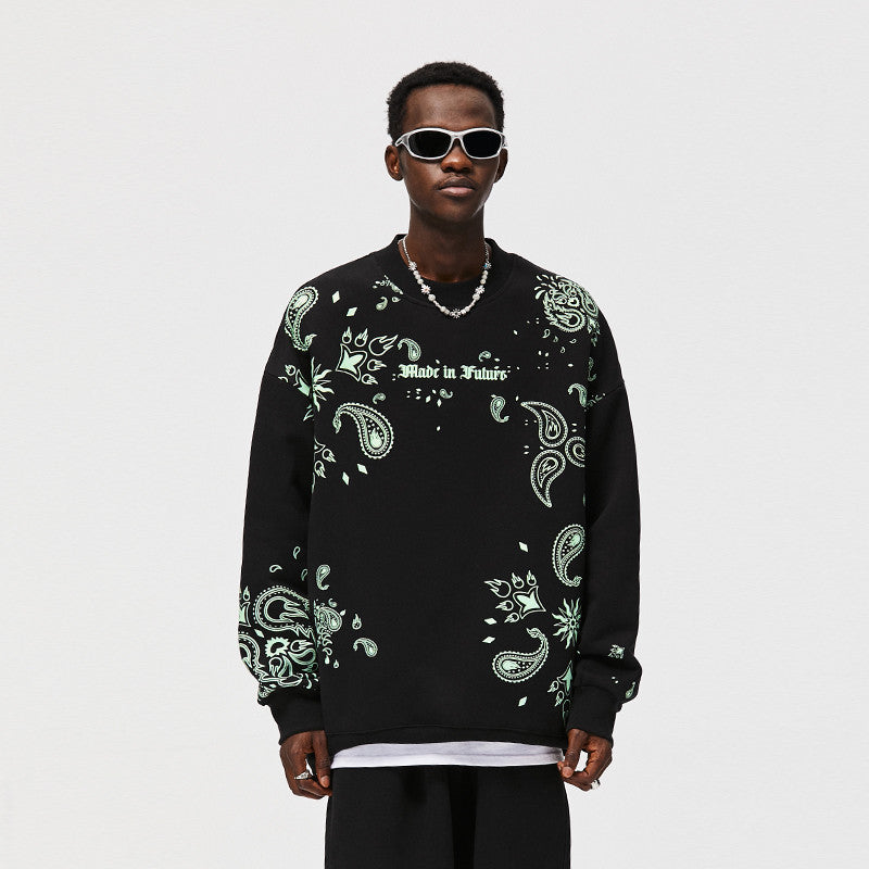 Luminous Cashew Flower Print Polar Fleece Hoodie