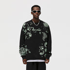 Luminous Cashew Flower Print Polar Fleece Hoodie