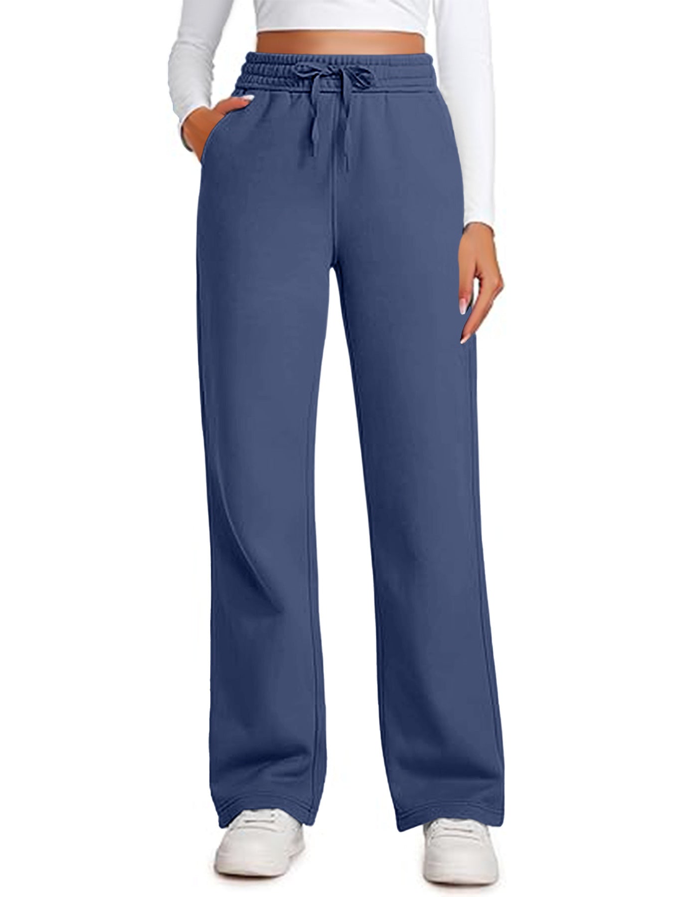Elastic High-waist Drawstring Loose Casual Wide-leg Sweatpants