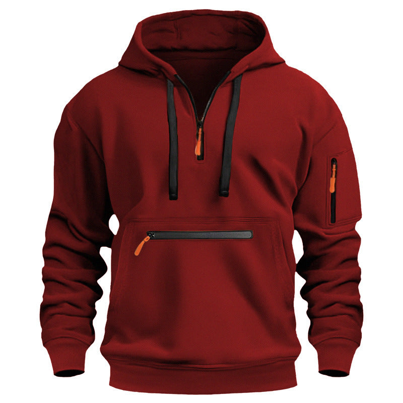 Waterproof Zipper Multi-pocket Hoodie Men's Sport Casual Sweatshirt