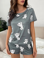 Printed Loose Short Sleeve Short Pant Set