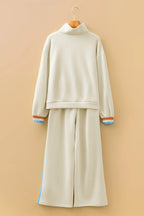 Apricot Striped Patchwork Quarter Zip Pullover Loose Pant Set