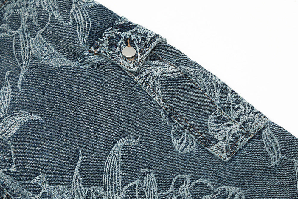 Flower Jacquard Denim Suspender Pants Men