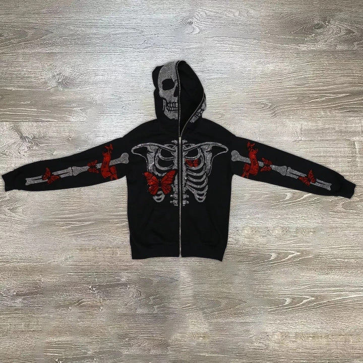 Cartoon Printed Camouflage Patchwork Cardigan Zip Hoodie