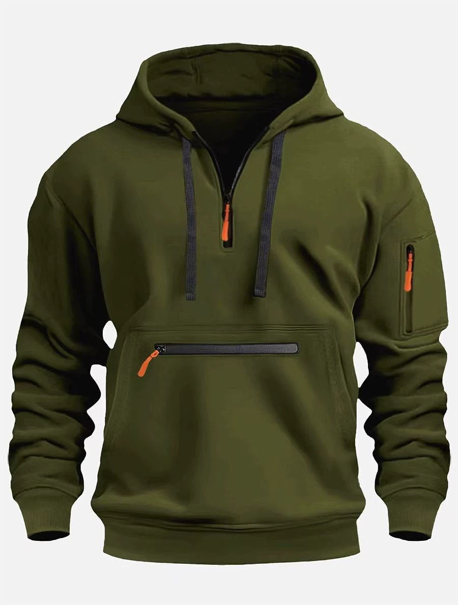 Waterproof Zipper Multi-pocket Hoodie Men's Sport Casual Sweatshirt