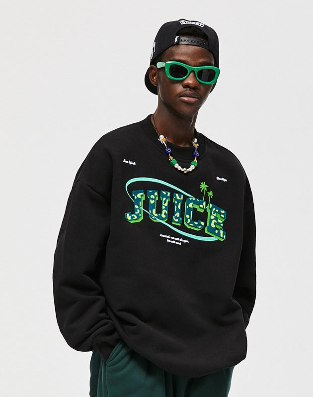Polar Fleece Leopard Toothbrush Embroidered Hoodie Color Bump Letter Pullover Top