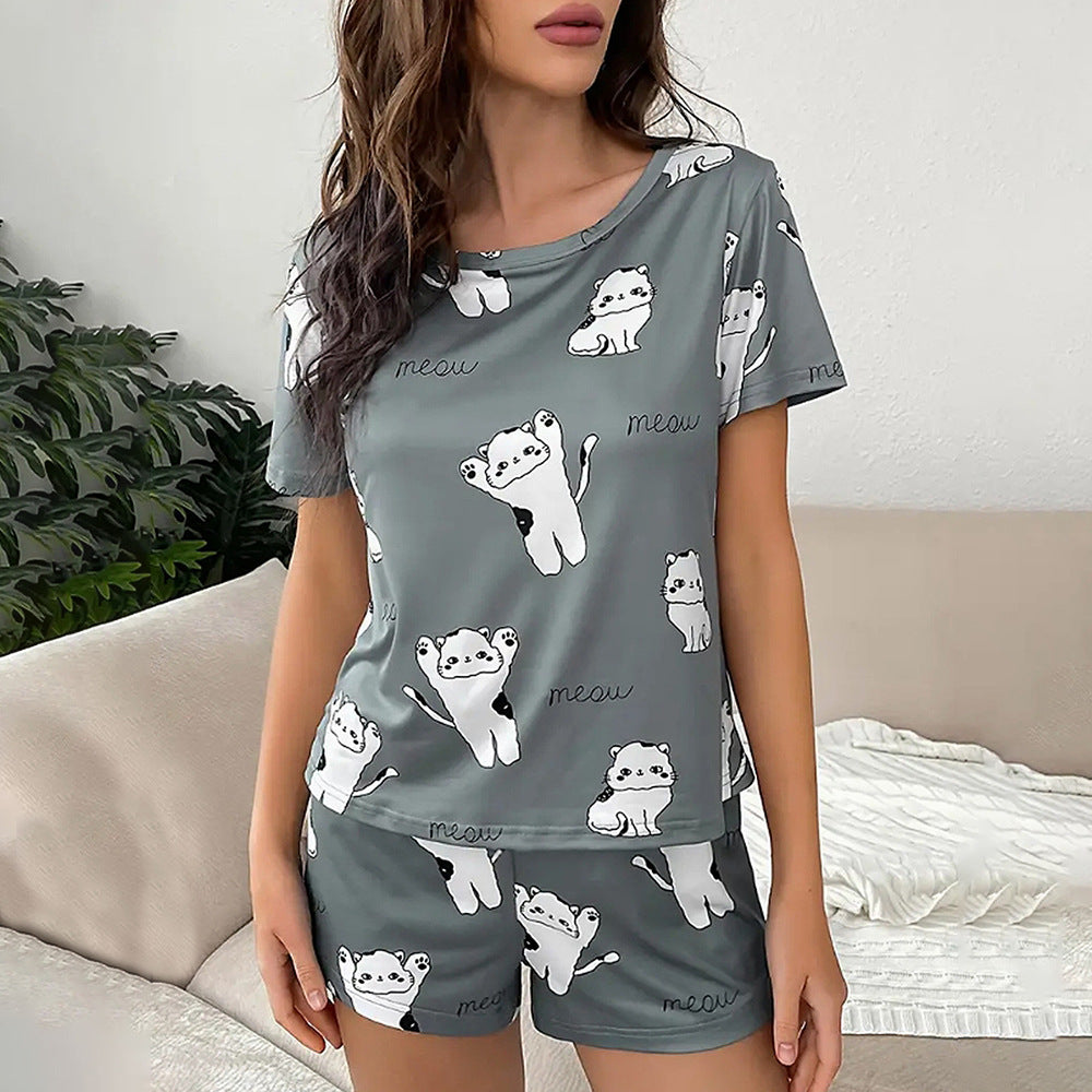 Printed Loose Short Sleeve Short Pant Set