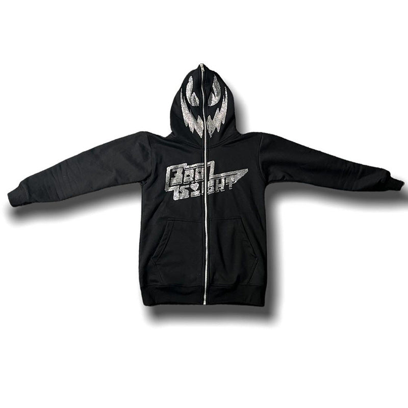 Niche Style Street Art Rhinestone Personality Sweater INS Autumn Trend Loose Warm Hooded Jacket