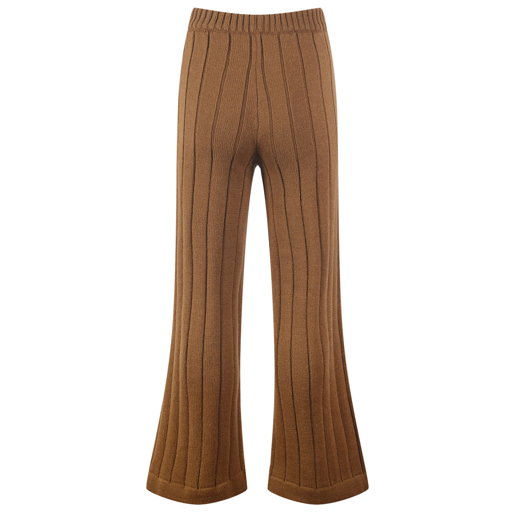 Knitted Women's Threaded Pocket V-neck Coat High Waist Wide Leg Pant Suit