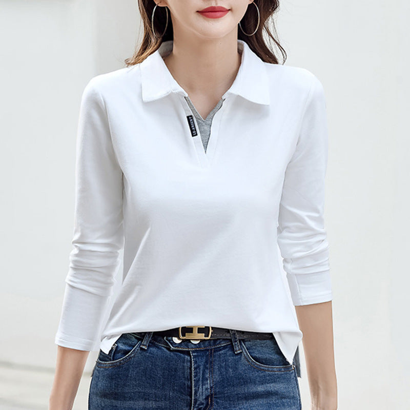 Versatile Outerwear Solid-color Contrast-color Casual V-neck Base Layer Top