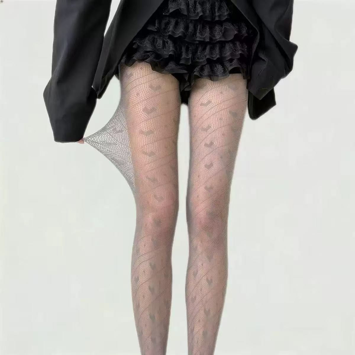 Sexy Mesh Stockings With Hollowed Out Ultra-thin Heart-shaped Printed Pantyhose
