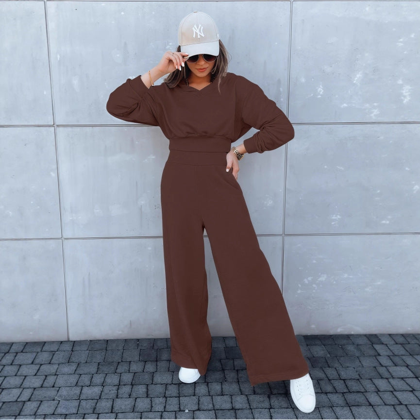 Wide-leg Pants And Hooded Sweatshirt Casual Set
