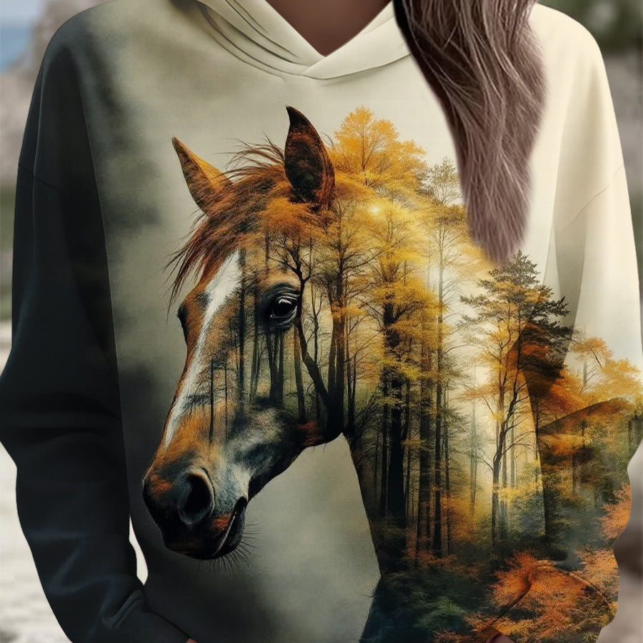 Women's Casual 3D Digital Animal Print Hoodie