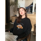 Korean-style Loose Croissant-horn Crew-neck Womens Hoodie