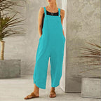 Women's Jumpsuits With Pockets Solid Color Casual Cropped Overalls Long Pant Romper