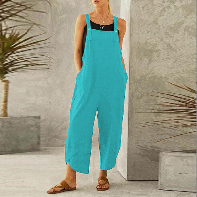 Women's Jumpsuits With Pockets Solid Color Casual Cropped Overalls Long Pant Romper