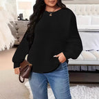 E005 Waffle-knit Crewneck Sweatshirt For Women