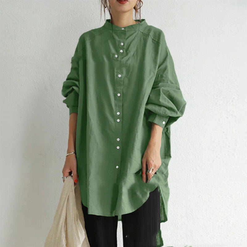 Autumn And Winter Women''s New Solid Color Cotton Hemp Stand