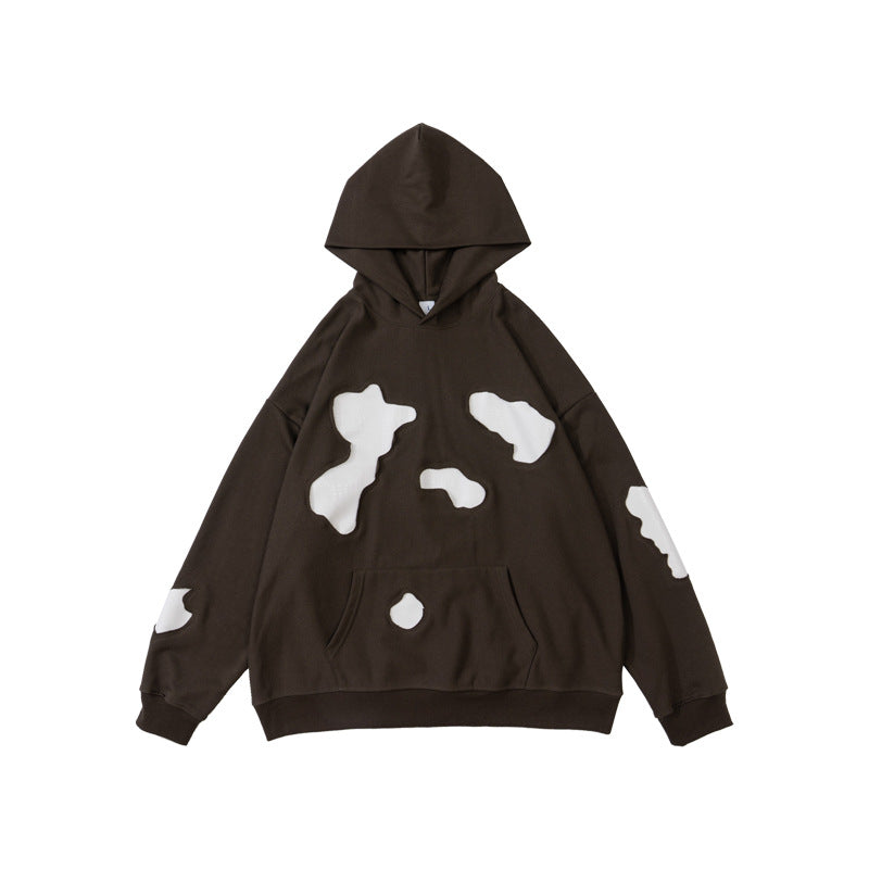 Men's And Women's Same Patch Leather Personality Terry Hoodie